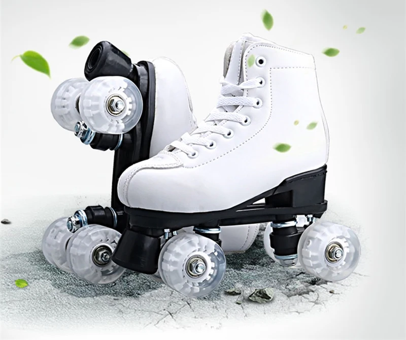 الأطفال الاطفال مزدوجة خط رباعية مواز الشكل الجليد الأحذية Pu 4 عجلات للصدمات مع الفرامل تنفس الأبيض
