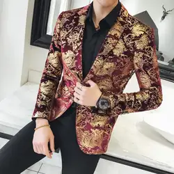 Новые осенние Для мужчин Пиджаки Slim костюмы куртка с принтом Свадебные Жених Бизнес мужской фраки строгие вечерние костюм пиджаки куртка