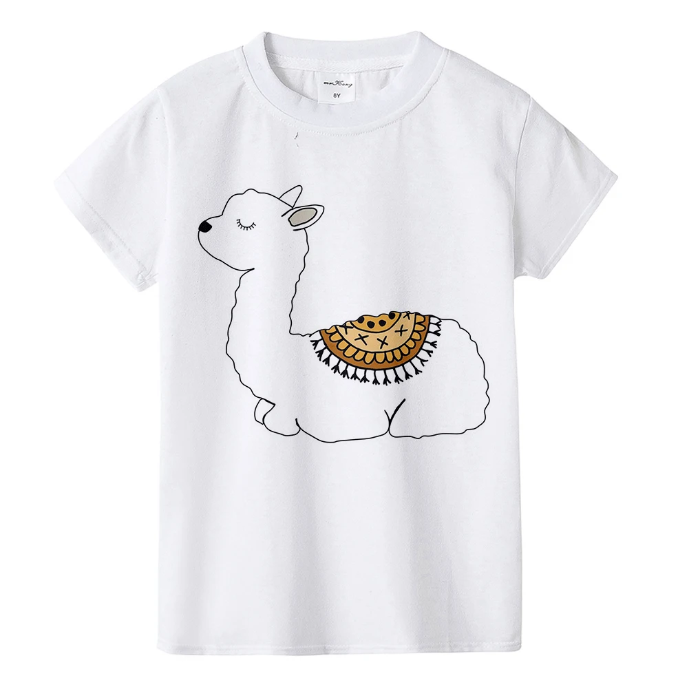 От 1 до 12 лет футболка для девочек детская футболка для девочек с забавным милым рисунком ламы летняя стильная одежда для малышей Lama glama - Цвет: KA79-KSTWH-