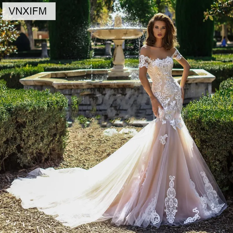 VNXIFM 2019 скромная Русалка Свадебные платья милое кружевное свадебное платье Плюс