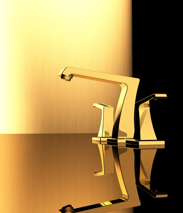 TI-PVD золото " широкое керамика клапан три отверстия 3 шт. ванная раковина для туалета кран смесителя бортике