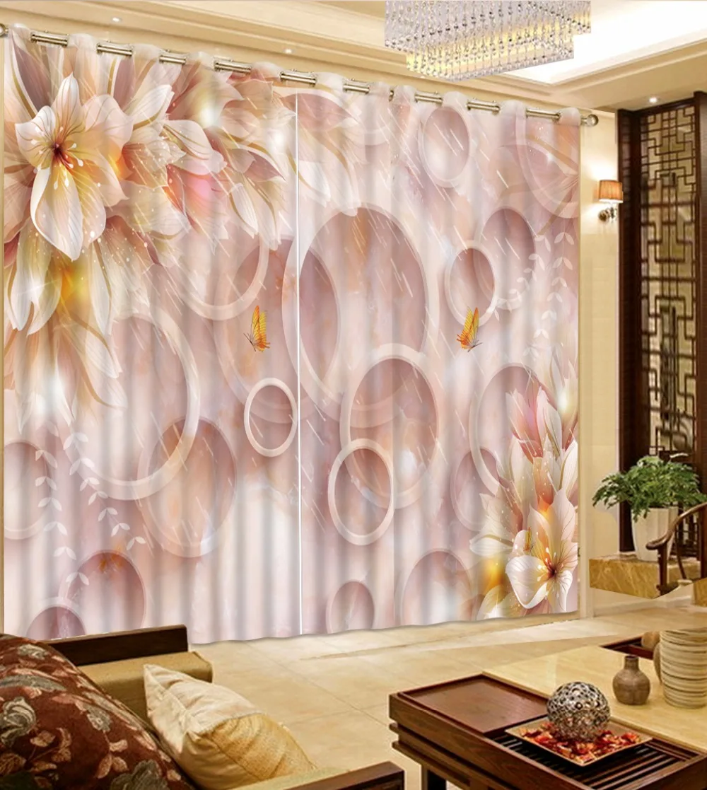 Elegant flower circle Curtain Window 3D pink Curtains For