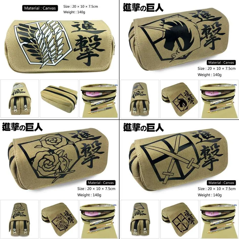 

Attack on Titan Scout Regiment Canvas Pencil Case student pen bag Women portable Makeup Bag Cosmetic bag Zipper Stationery Bag