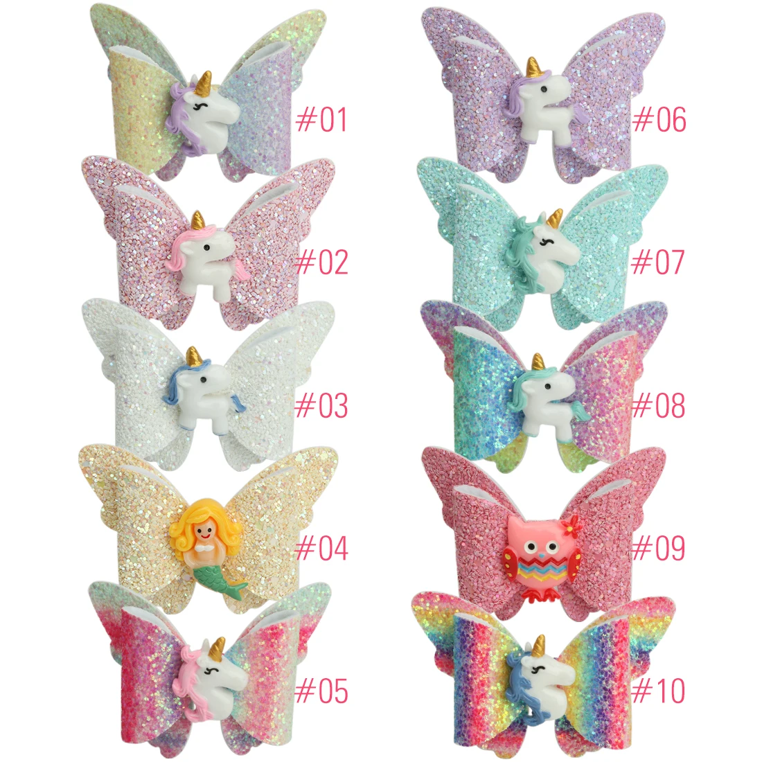 

XIMA 10pcs/lot 3inch Butterfly Unicorn Hair Clip Party Supplies Sequin Bow Hairpins Unicorn Hair Accessories for Party