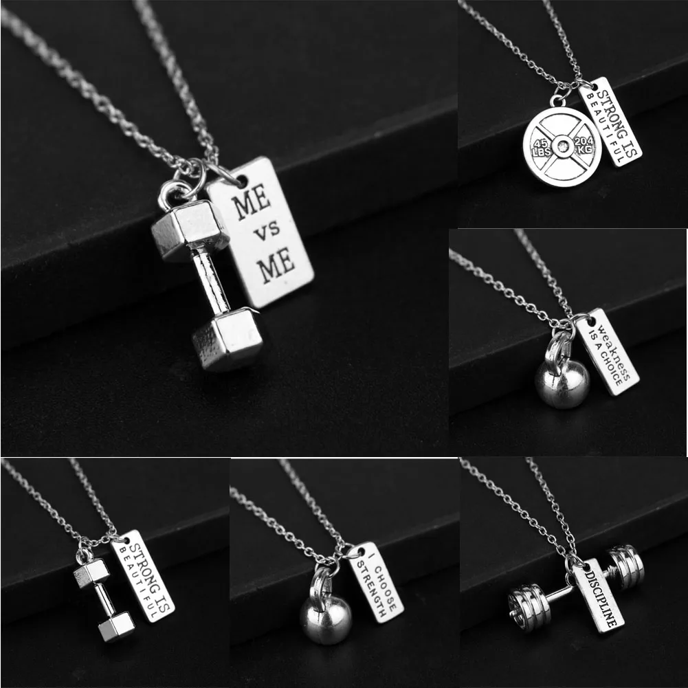 1Pc Fitness Gym necklace dumbbell necklace Pendant Bodybuilding