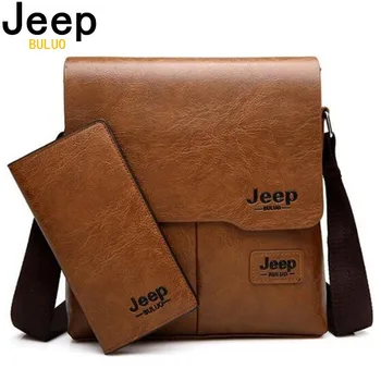 JEEP BULUO Man Messenger Bag 2 Set Men Pu Leather Shoulder Bags Business Crossbody Casual Bag Famous Brand ZH1505/8068