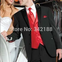 Стиль черный костюм красный жилет Жених смокинги/лучшие мужские Угловые атласные с отворотом жениха Мужские свадебные костюмы/Жених(куртка+ брюки+ жилет