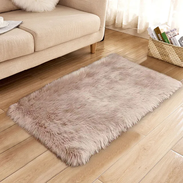 Wool Imitation Sheepskin Rugs Faux Fur Non Slip Bedroom Shaggy Carpet