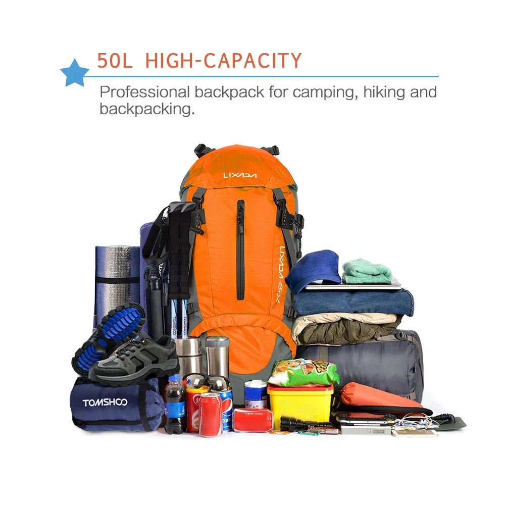 Lixada 50L водостойкий открытый спортивный походный рюкзак для путешествий, рюкзак для альпинизма, походная сумка, рюкзак с дождевиком