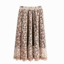 Новинка года, модная весенне-Зимняя юбка с эластичной резинкой на талии, Женская юбка с перьями, ажурная, кружевная, Ретро стиль, до середины голени, длинная юбка для девочек-студенток