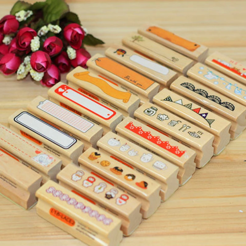 

XINAHER 1pc cartoon elongated pattern decoration stamp wooden rubber stamps for scrapbooking DIY craft stationery standard stamp