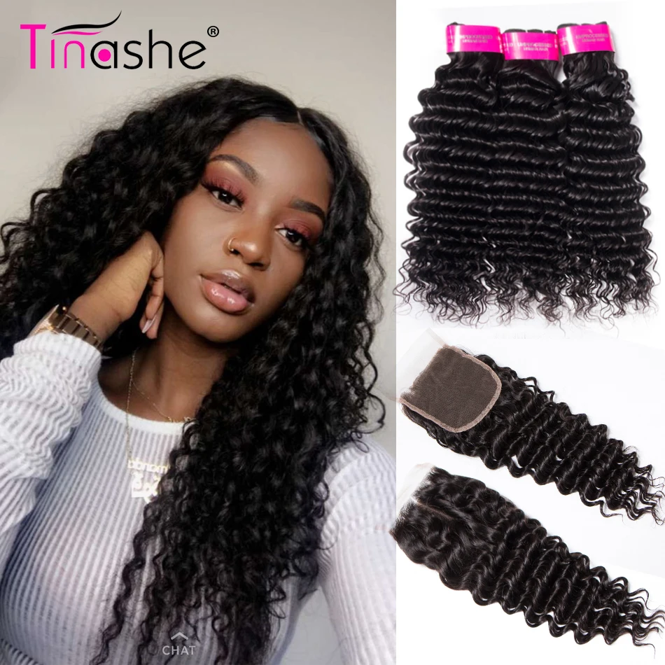

Tinashe Hair Deep Wave Bundles With Closure Brazilian Hair Weave Bundles With Closure Remy Human Hair 3 Bundles With Closure