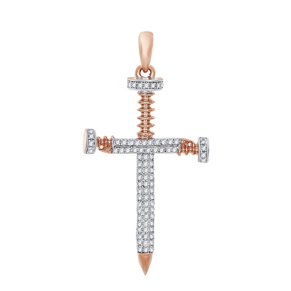 0.40 Ct Round Cut D/VVS1 18K Rose Gold Over Nail Cross Pendant Men's Charm # Free & Fast Shipping