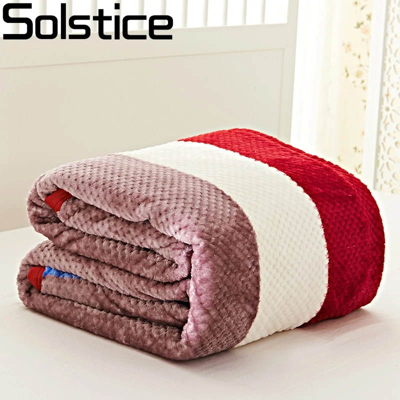 

Solstlce Brand Bedding Fashion Winter Striped Coral Cashmere Cotton Blankets Home Textile Thicker Fleece Bed Throw Blanket