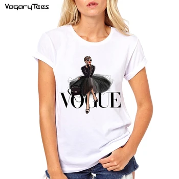 

2019 Summer Vogue Girl print Women T shirt Casual Short sleeve O-neck T-Shirt Fashion White sexy Tee Shirt Camiseta Feminina