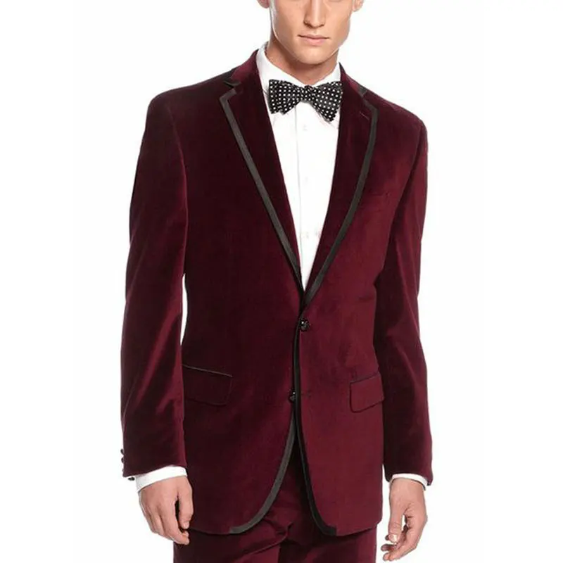 

Burgundy Velvet Prom Suits Men Suits for Wedding Custom Plus Size Groom Tuxedos 2Piece Smoking Jacket Slim Fit Terno Masculino