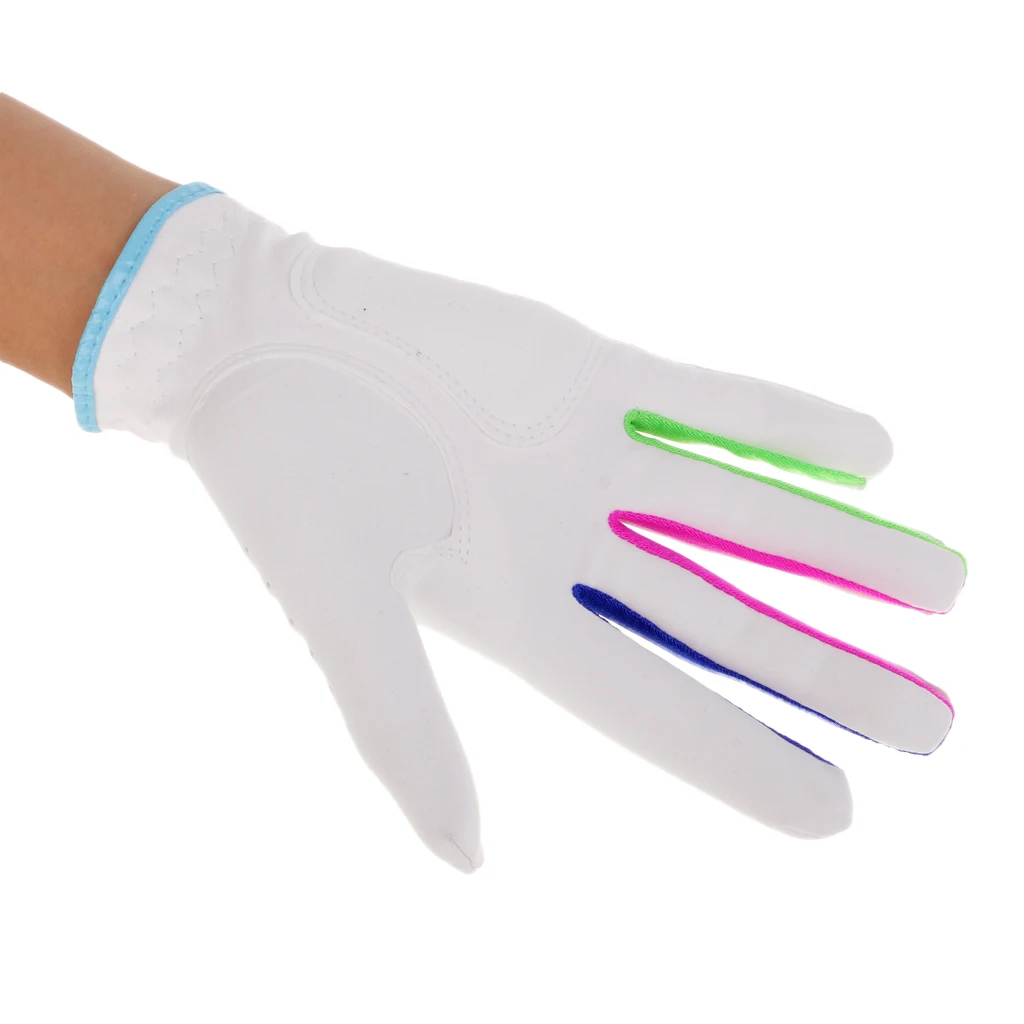 1 Pair Children Kids Golf Gloves Left Right Hand Full Finger Soft Breathable Pure Sheepskin with Premium Grip System Multicolor