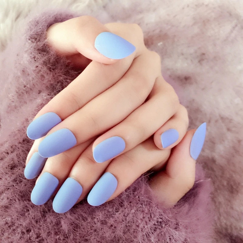 Sky Blue And White Nails aliexpress com buy sky blue matte artificial nails short daily wear fake nail tips frosted style round full wrap easy diy faux ongles z261 from reliable
