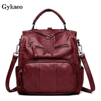 

GYKAEO Korean Women Leather Backpack Fashion Ladies Travel Bag Preppy Style Schoolbags for Girls Laptop Knapsack Sac A Dos Femme