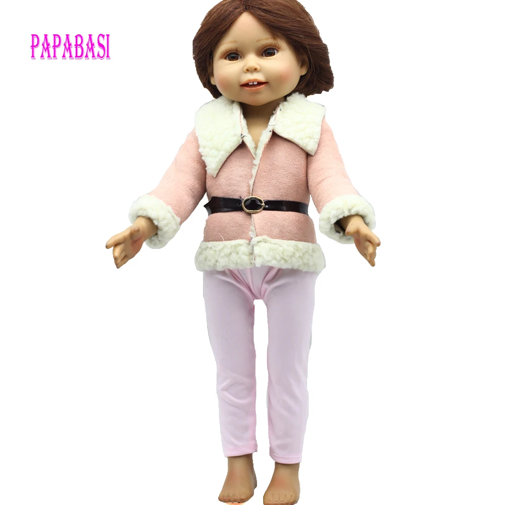 Fashion Brown Dolls Clothes Woolen coat + Belt for 18" 45CM Girl Doll Coat as for 43cm baby dolls Clothes