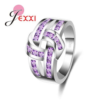 

Micro Purple Zircon Crystal Rings For Women Lady 925 Silver Wedding Engagement Party Jewelry Ring