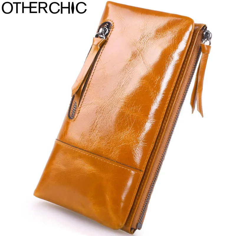 

OTHERCHIC Leather Wallets Zipper Cow Leather Card Holders Genuine Oil Wax Leather Wallet Women Wallets Female Purses 17Y02-02