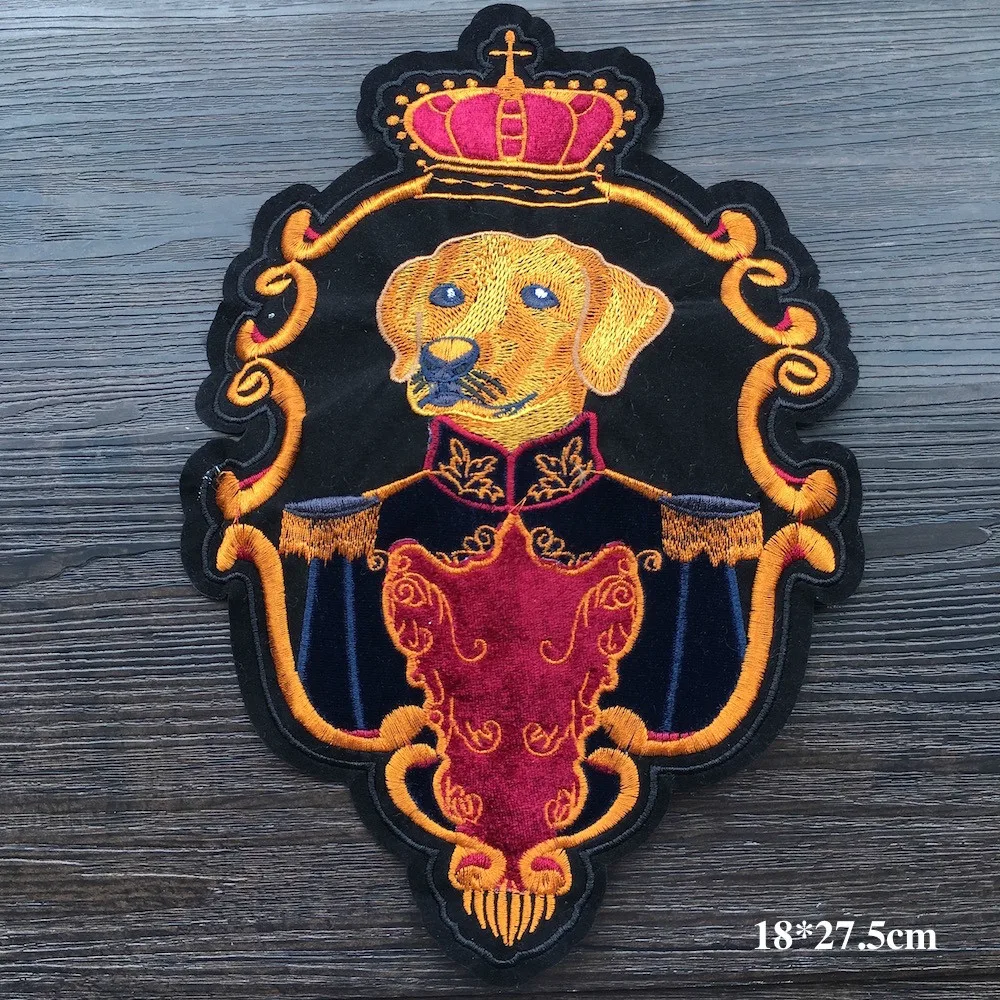 

1Piece Big Fashion Crown Face Dog Patches Embroidered Sew On Applique For Clothes Jacket Applique DIY Accessory LSHB699