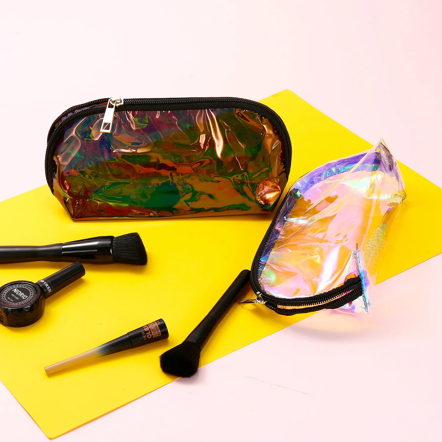 

BBL Coffee Clear Cosmetic Bag Transparent Makeup Bag Hologram Laser Toiletry Make Up Brush Bags Organizer Necessary Wash Case