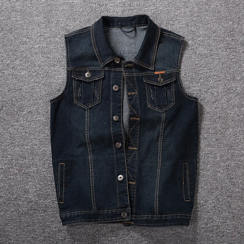 Casual noir Manches 7xl Sans De Dark Cowboy bleu Rétro Vintage Plus Mâle Blue La Joufflu Denim Taille 6xl 8xl Vestes L'homme Hommes Gilet Gilets qnnawBASvt
