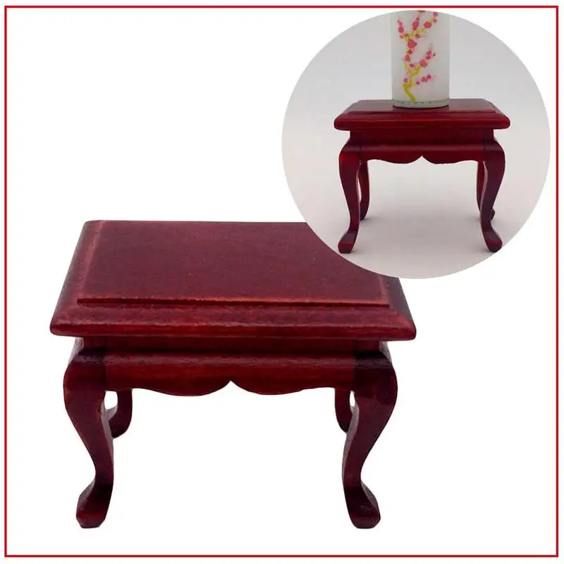 Wooden Living Room Furniture Doll House Red Table 1/12 Doll House Mini Mahogany Coffee Table Doll House Accessories