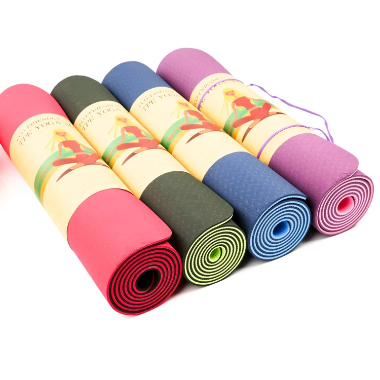 Подлинный 6 мм двойной цвет TPE коврик для йоги Бытовая поле походная подстилка противоскользящая веревка прочный и безвкусный 183*61*0,6 см