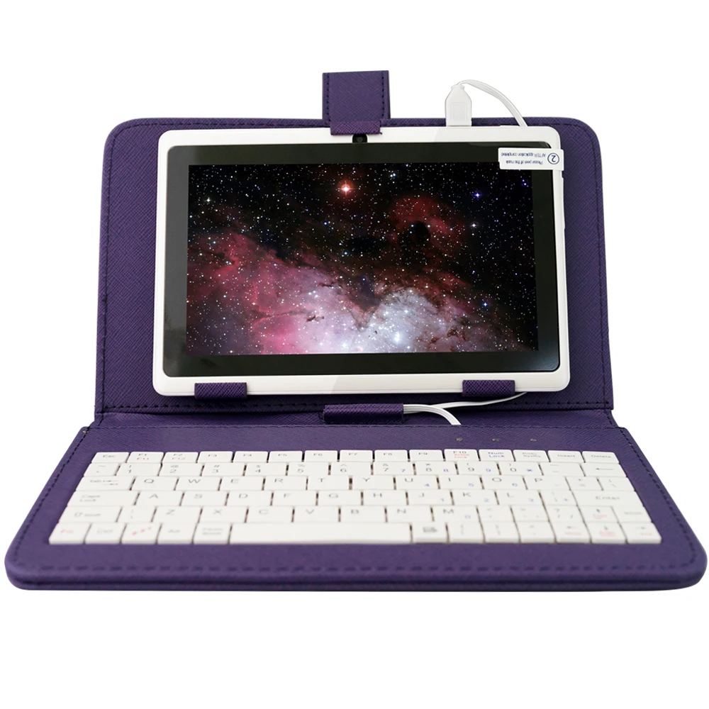 

YUNTAB 7 inch white color Q88 Android4.4 Tablet PC Quad Core touch screen1024*600 with Dual Camera(add purple keyboard)