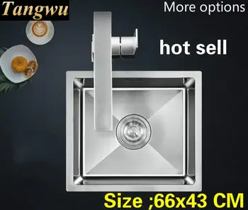 Online Free Shipping Household Big Kitchen Manual Sink Single Trough High Quality 304 Stainless Steel Hot Sell 660x430 MM