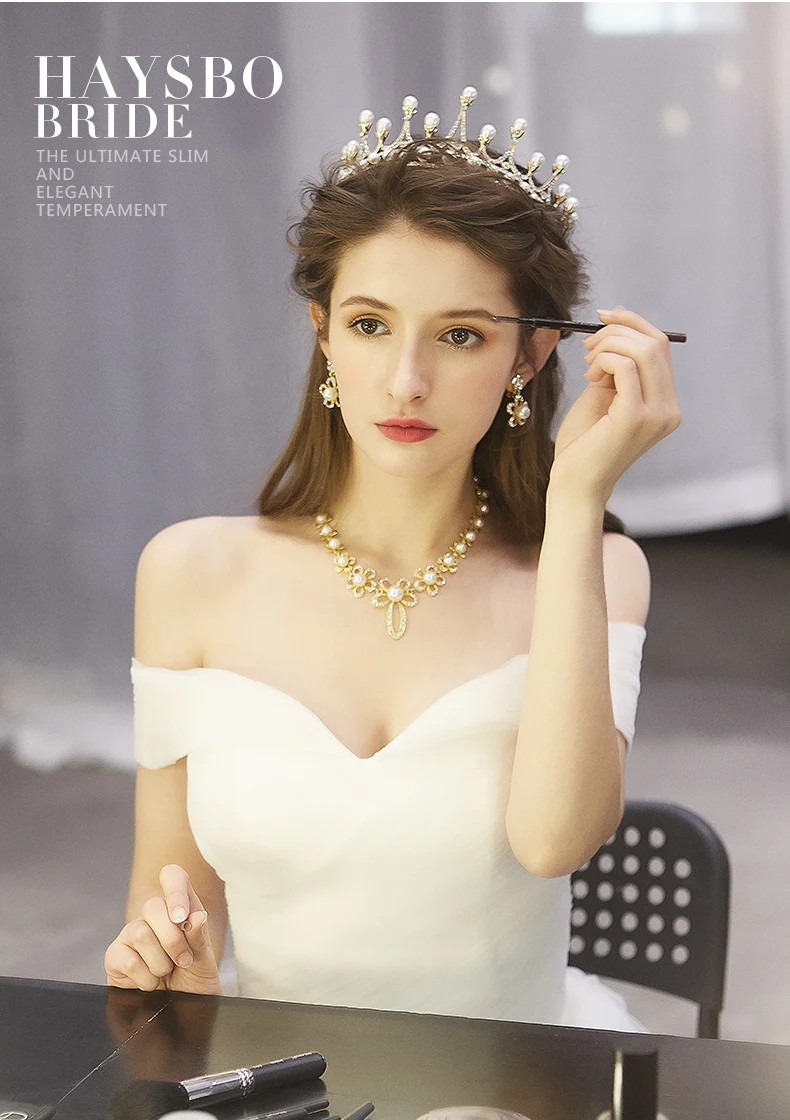 HapiBuy Bridal Wedding Jewelry Set Necklace Earrings Rhinestone Tiaras Crown (8)