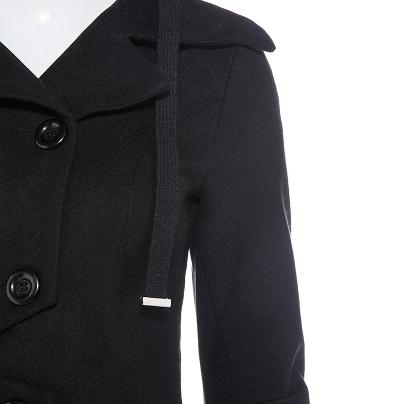 Kinkiss Women Winter Long Trench Coat Black Gothic Turn Down Collar Button Vintage Overcoat Tunic Skirt Slim Lady Outwear Coats