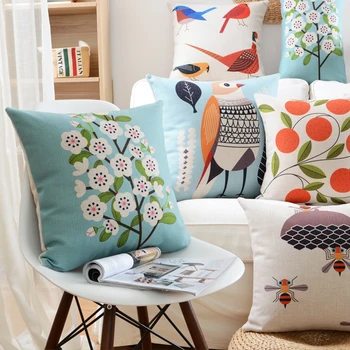 

Fresh color Flowers and Bird Home Decor Cushion Cover Linen Cotton Pillow Cover Decorative Throw Pillow Cushion Free Shipping
