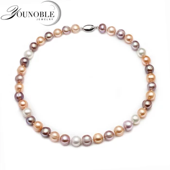 

11-12mm Real natural freshwater pearl necklace for women,multi color good luster bridal round big pearl necklce