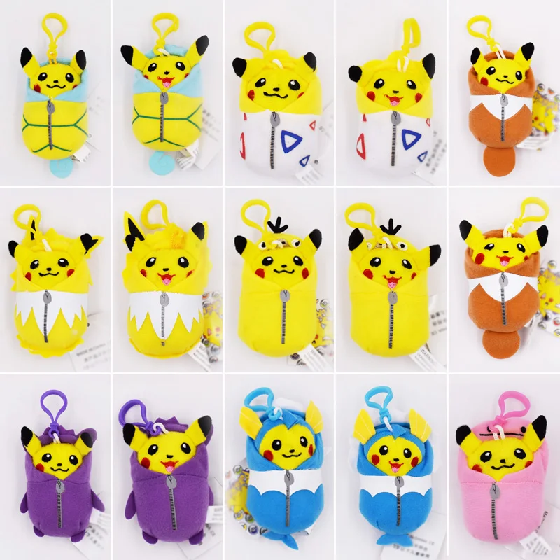 

15Styles/Set 10cm Pikachu Cosplay Eevee Jolteon Magikarp Togepi Squirtle Gengar Ditto Psyduck Keychain Keyring Pendant Plush Toy