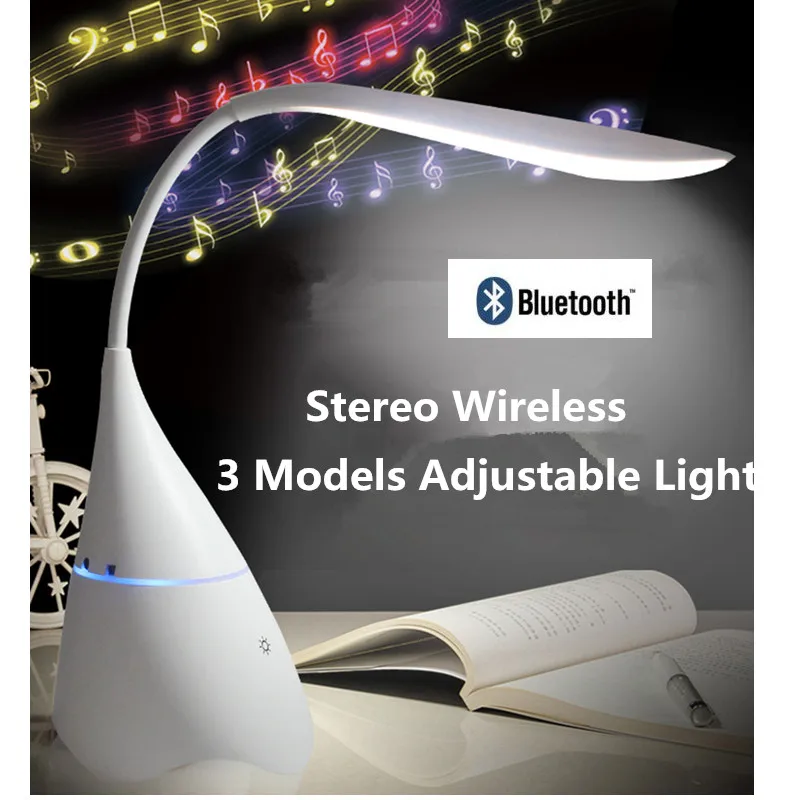

Stereo Wireless Bluetooth Table Lamps USB Rechargeable Speaker Light Eye Protection Reading Lamp Speaker for Student Bedroom