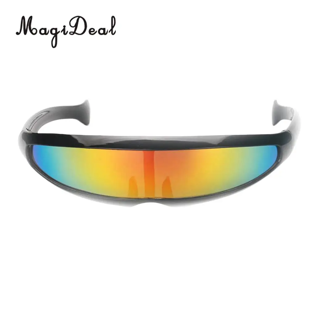 MagiDeal 2 Pieces Funny Narrow Rainbow Metallic Silver Space Robot Alien Eyeglasses Shade Eyewear Future Soldier Sunglasses