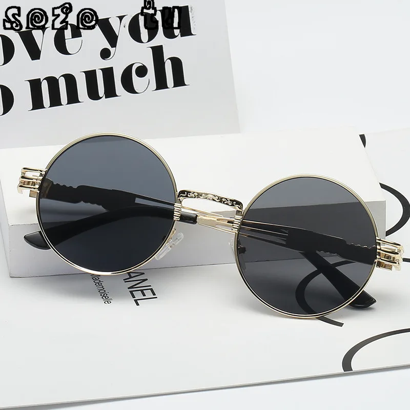 

SOZO TU Retro Round Steampunk Sunglasses Women Brand Design Fashion Men Punk Goggle Sunglasses Mirror/Red Tinted Lens UV400