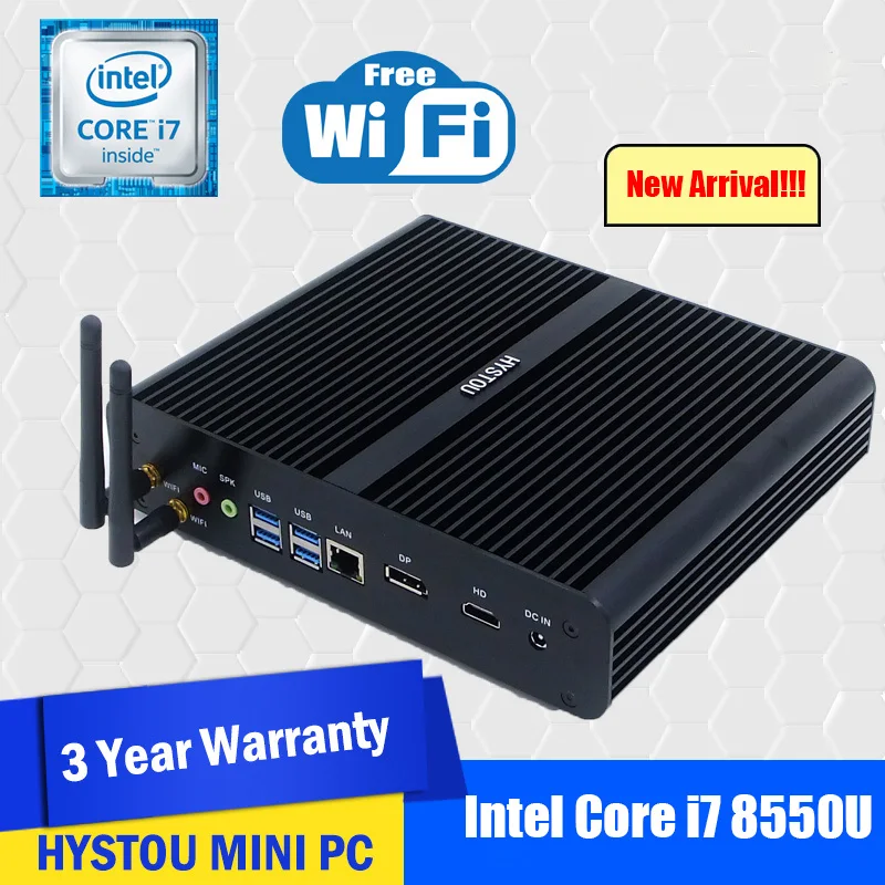 

HYSTOU Intel Core i7 Gaming Computer 8550U 8565U Barebone Fanless Mini PC Windows 10 Linux UHD 4K HTPC Desktop DDR4 RAM M.2 SSD