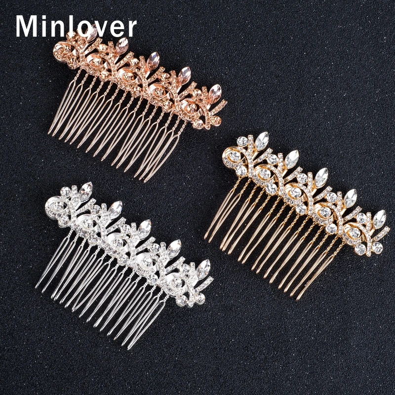 

Minlover Luxury Silver / Gold Color Bridal Hair Comb Crystal Wedding Hair Accessories Head Wear Rhinestone Hair Ornament FS309