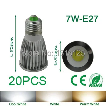 

20PCS/lot E27 COB Warm White spotlight , AC85-265V 7W Warm White/Whire LED Bulb Spot light Free Shipping