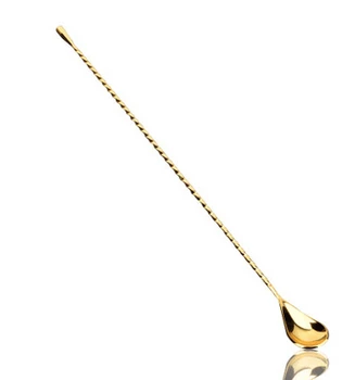 

Free shipping shiny gold high quality Stainless steel swizzlecochleare cocktail shaker spoon 44.5CM longer