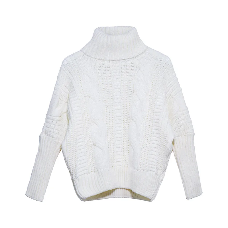 Прямой свитер и пуловер для женщин осень зима водолазка толстый рукав "летучая мышь" топ трикотаж женский джемпер вязаный - Цвет: white