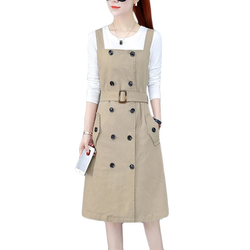 

Dress Female 2019 Spring Summer New Temperament Womens Tide Suit Dresses long-sleeved T shirt Strap Dresses Two-piece Sets F321