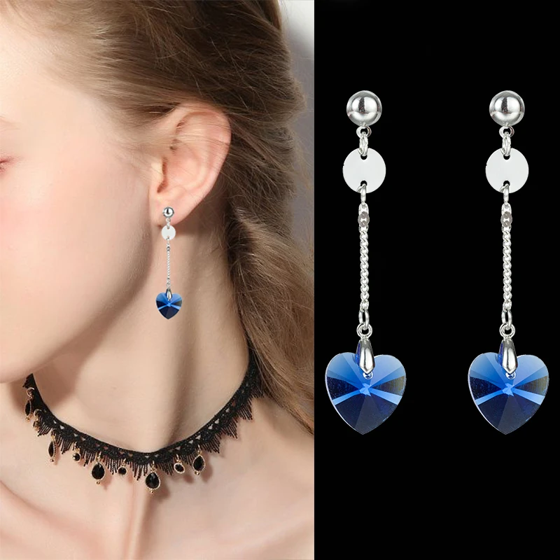 

Romantic Heart Crystal Dangle Earring Classic Long Tassels Drop Earrings For Women Fashion Rhinestone Girls Wedding Jewelry