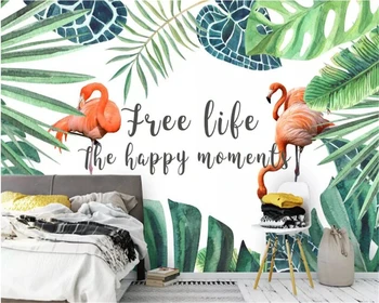 

beibehang wall papers home decor Modern white brick wall hand drawn Nordic flamingo background wall wallpaper for walls 3 d