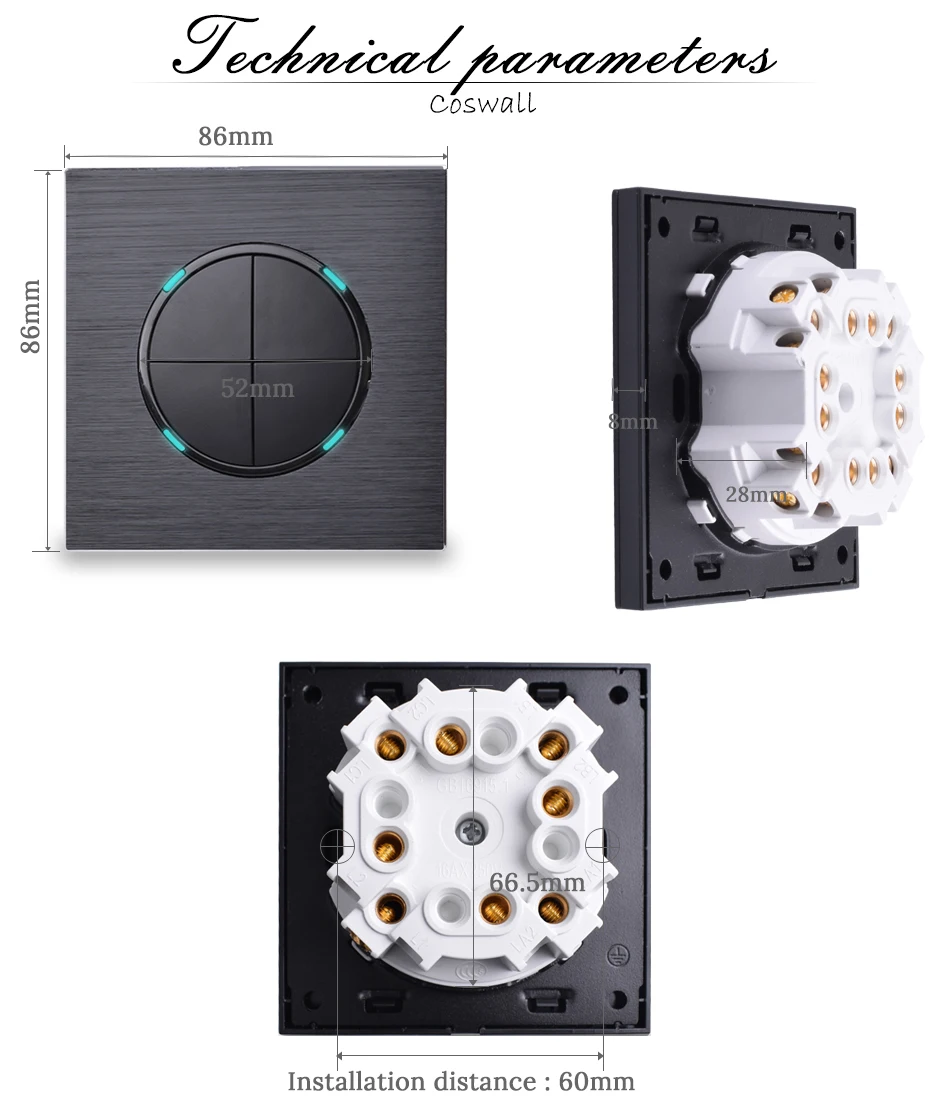 Coswall роскошный 4 банда 2 способа случайного нажатия вкл/выкл прохода через настенный светильник переключатель светодиодный индикатор Черная алюминиевая рамка